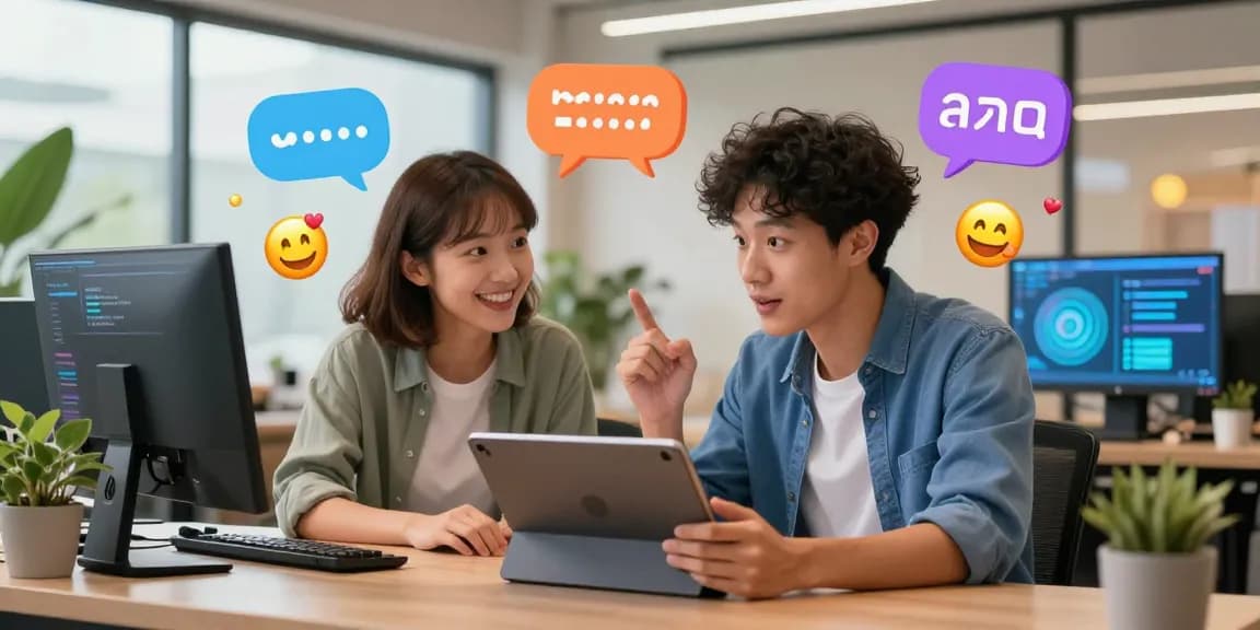 Engaging interaction with juicy ai character in modern workspace.