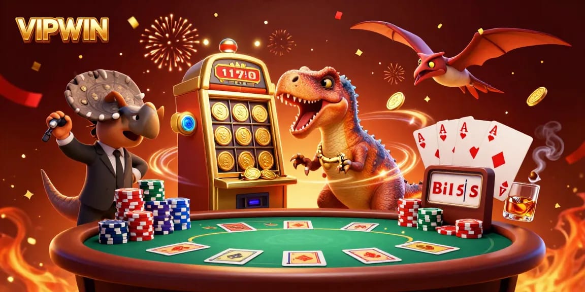 VIPWIN gives a thrilling experience as it features dinosaur characters celebrating casino wins!