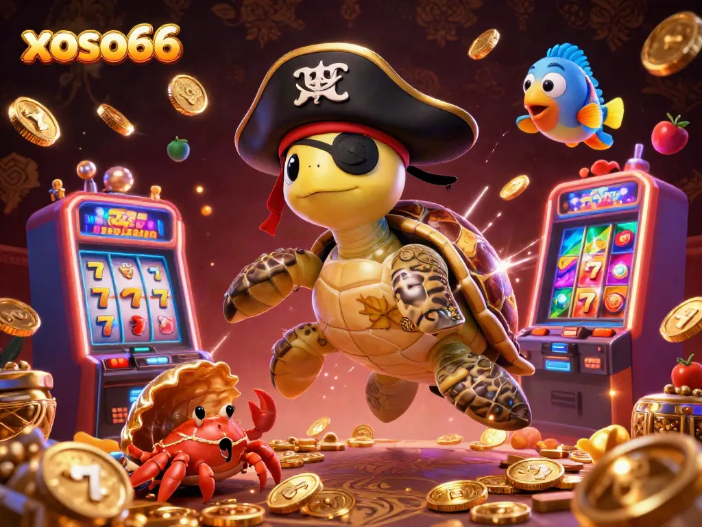 Experience the thrill of xoso66 casino gaming with a vibrant 3D pirate turtle scene.