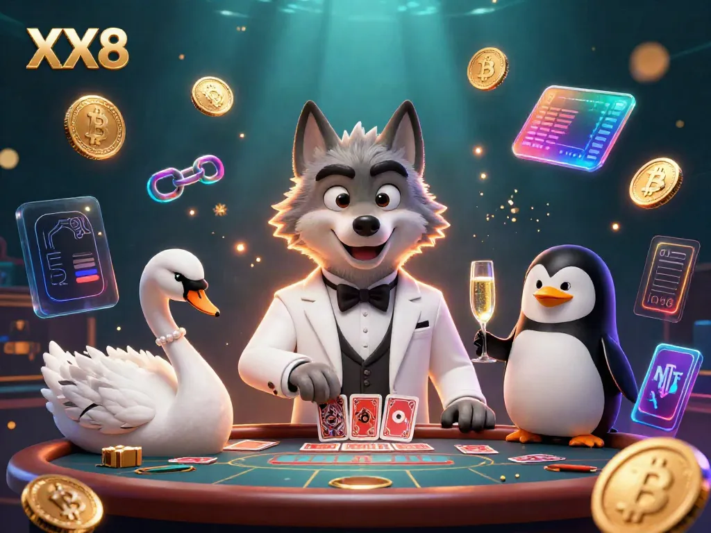 Join the action at XX8 with vibrant 3D characters amidst digital casino elements.