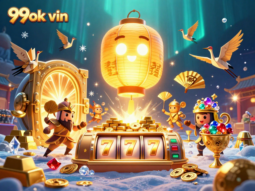 Experience the excitement of 99ok vin with vibrant slot games and golden treasures in an engaging casino scene.