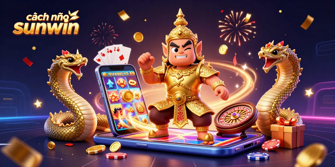 Engage with cách vào sunwin through a lively scene filled with slot games and festive casino elements.