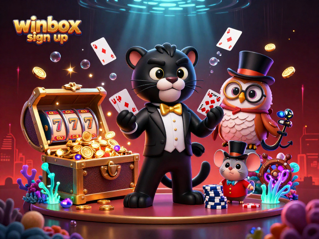 Engage in fun with winbox sign up, featuring stylish casino characters and vibrant gaming elements.