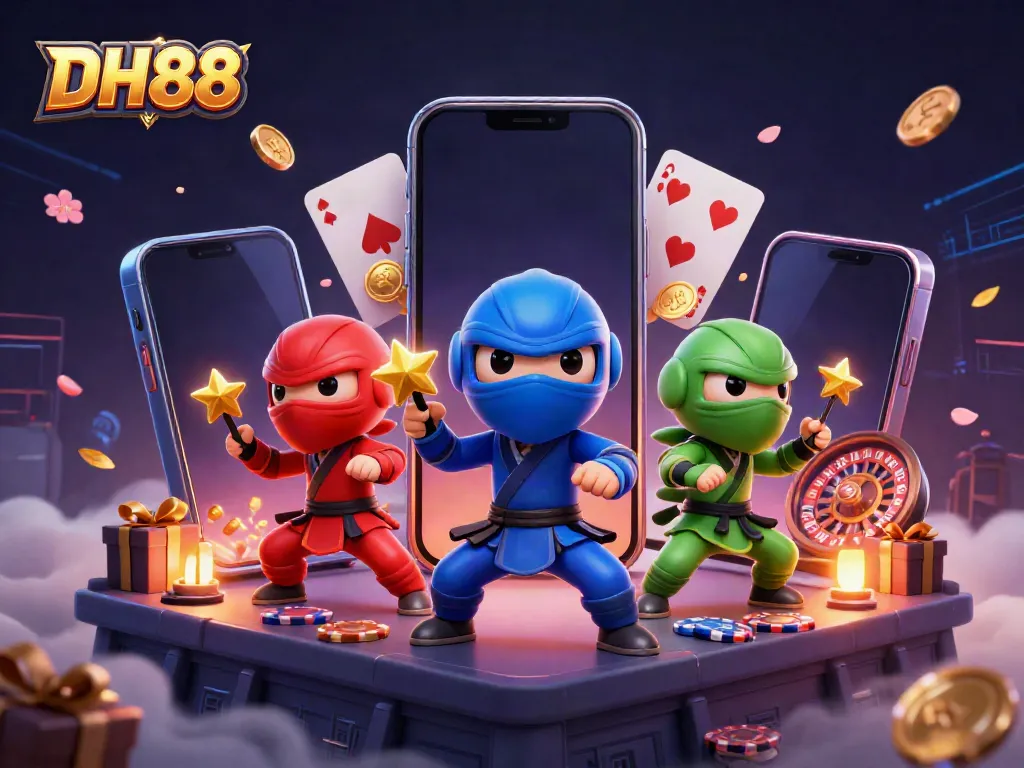 Experience thrilling slots at DH88 with ninja chameleons among winning reels and coins