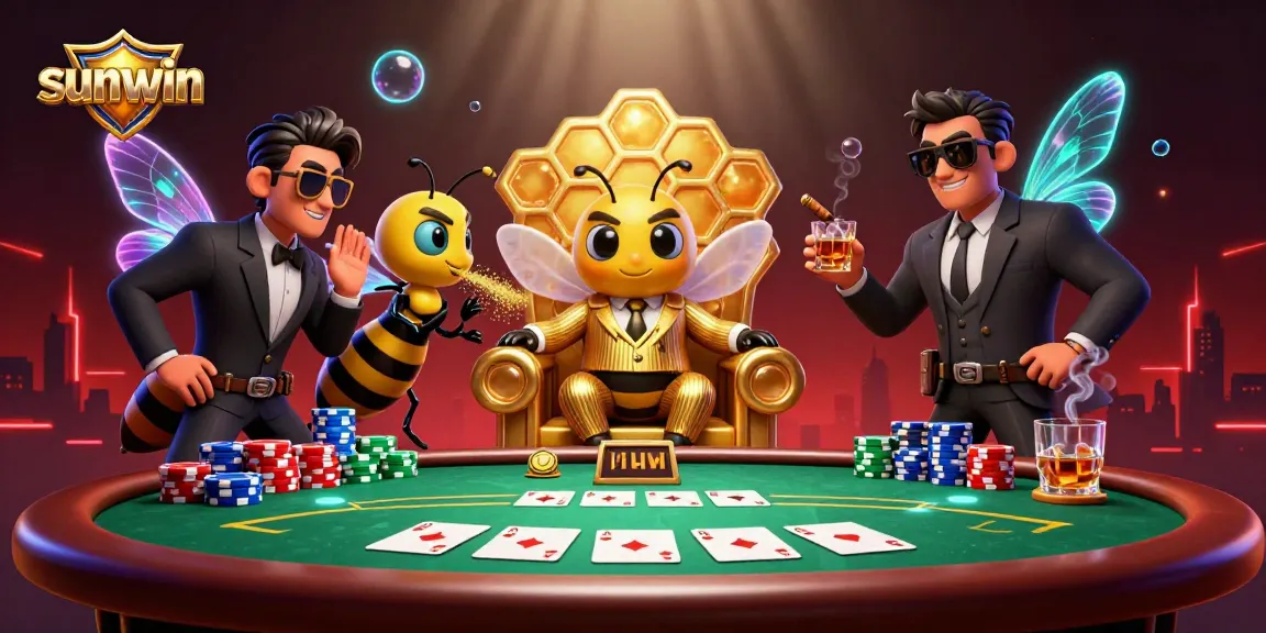 Experience thrilling poker action at sunwin with a bumblebee mob boss and vibrant casino elements.