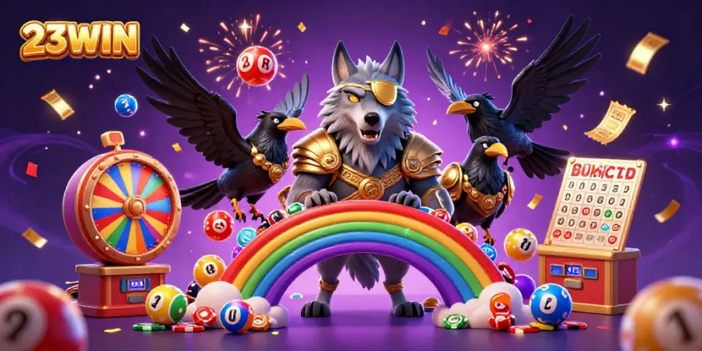 Experience the vibrant thrill of 23WIN with a dynamic Norse mythology-inspired casino scene.