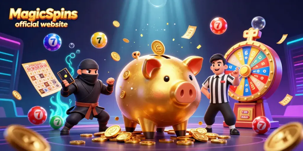 Experience excitement at the MagicSpins official website featuring arcade-style gaming with coins and colorful elements.