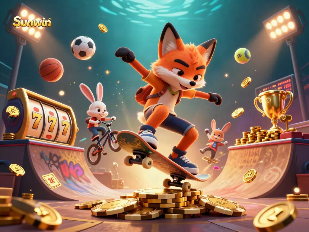 Sunwin players enjoying thrilling jackpots with engaging characters in a vibrant gambling scene.