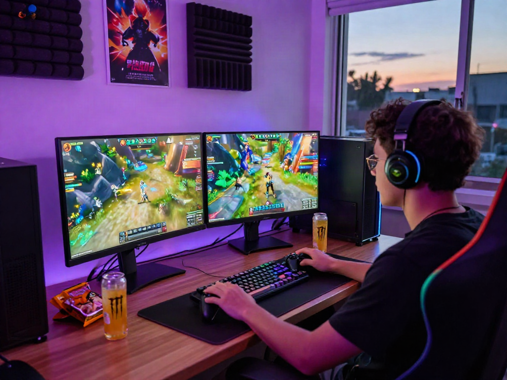 Experience immersive real porn games in a vibrant gaming studio setup with engaging visuals and energetic atmosphere.