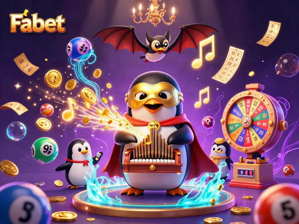 Bet on Fabet with a lively scene of playful penguins and exciting lottery elements.