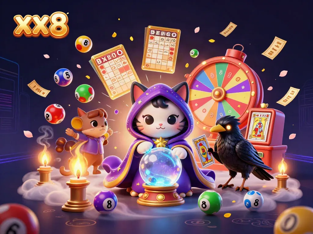 Winning big with xx8 in a vibrant casino scene filled with mystical elements and colorful games.