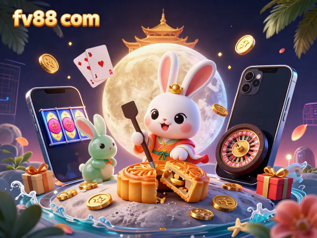 Celebrate the excitement of gambling with fv88 com's vibrant casino scene featuring playful moon rabbits.