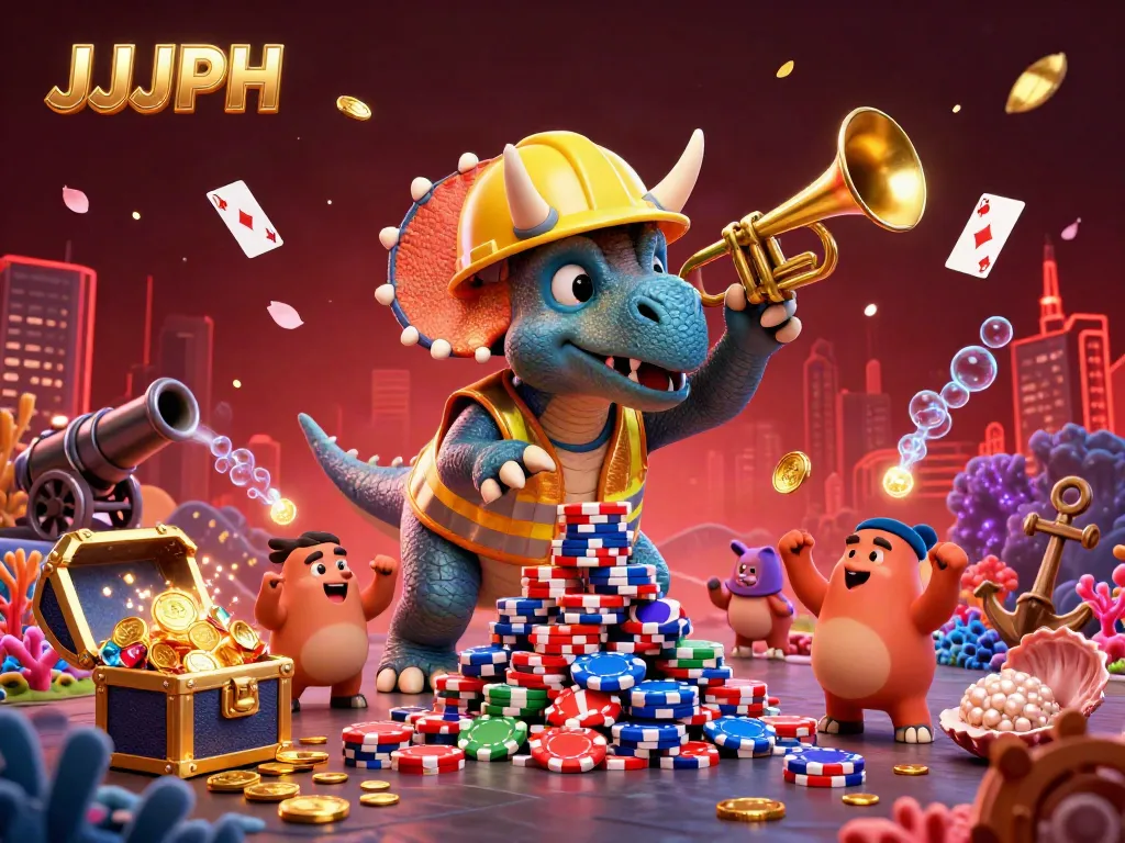 Build engaging poker chip pyramids with JJJPH's exciting promotional art. Celebrate spectacular victories in online casinos.