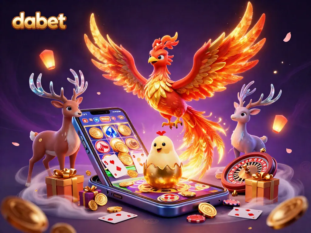 Experience exciting wins with dabet in a rich 3D casino scene featuring vibrant slot games and dynamic characters.