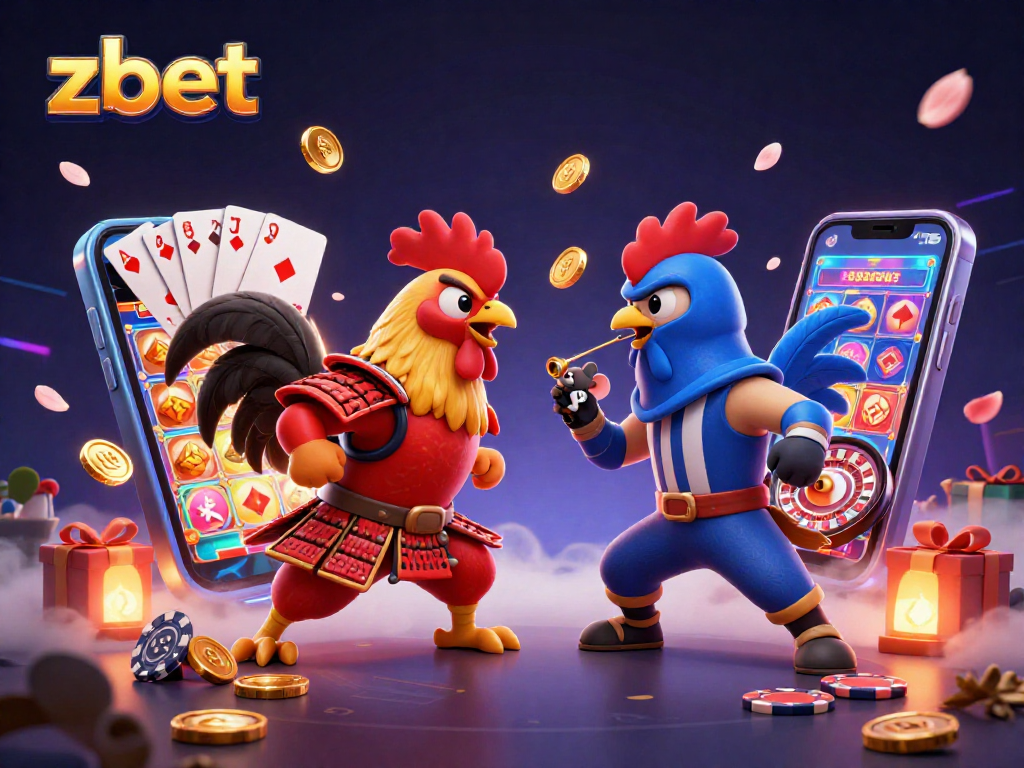 Engage in thrilling zbet casino action with dynamic roosters in a vibrant gambling scene.