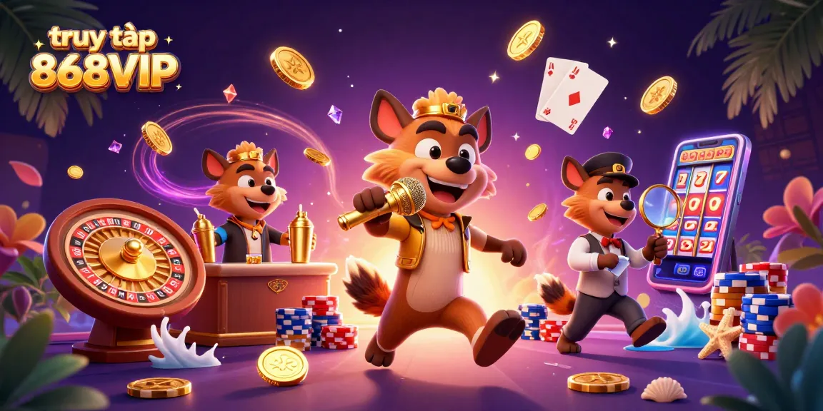 Engage with the dynamic atmosphere at truy cập 868VIP, featuring lively characters in a vibrant casino setting.