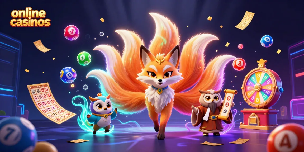 Experience vibrant online casinos with a nine-tailed fox and owl sage in a dynamic gambling scene.