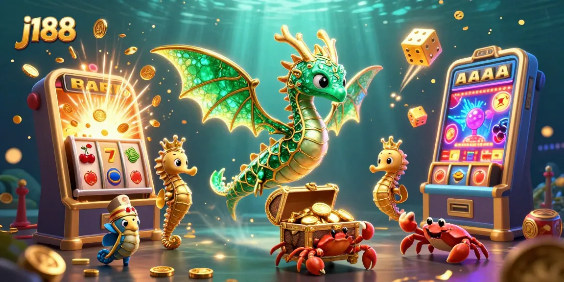 Experience thrilling gaming at j188 with a 3D sea dragon amidst a jackpot explosion.