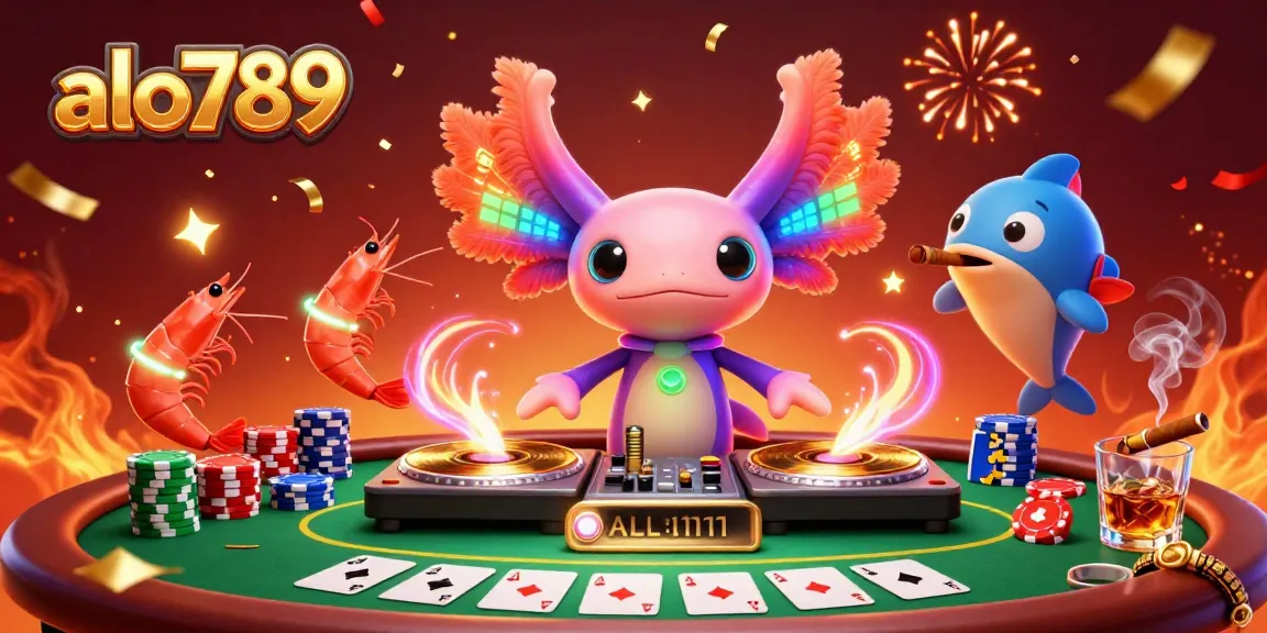 Immerse in gaming fun with alo789, enjoying poker tables and vibrant creatures in an underwater DJ party.