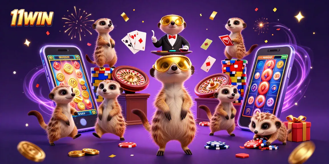 Engage in thrilling gameplay at 11WIN with our dynamic meerkat casino scene filled with excitement.