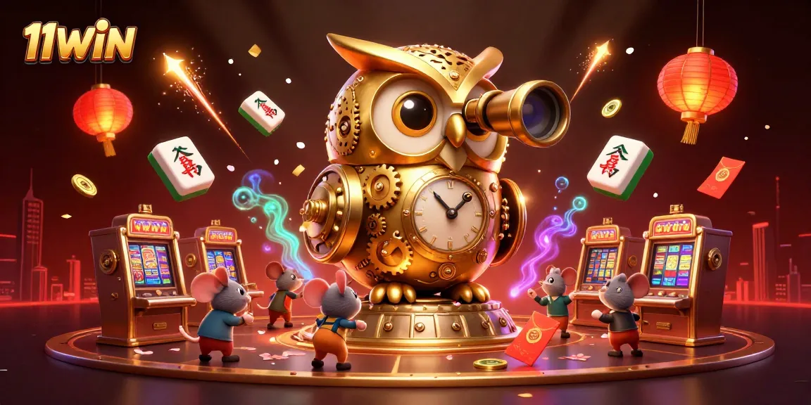 Experience thrilling gameplay at 11WIN, featuring vibrant 3D elements of a busy casino.