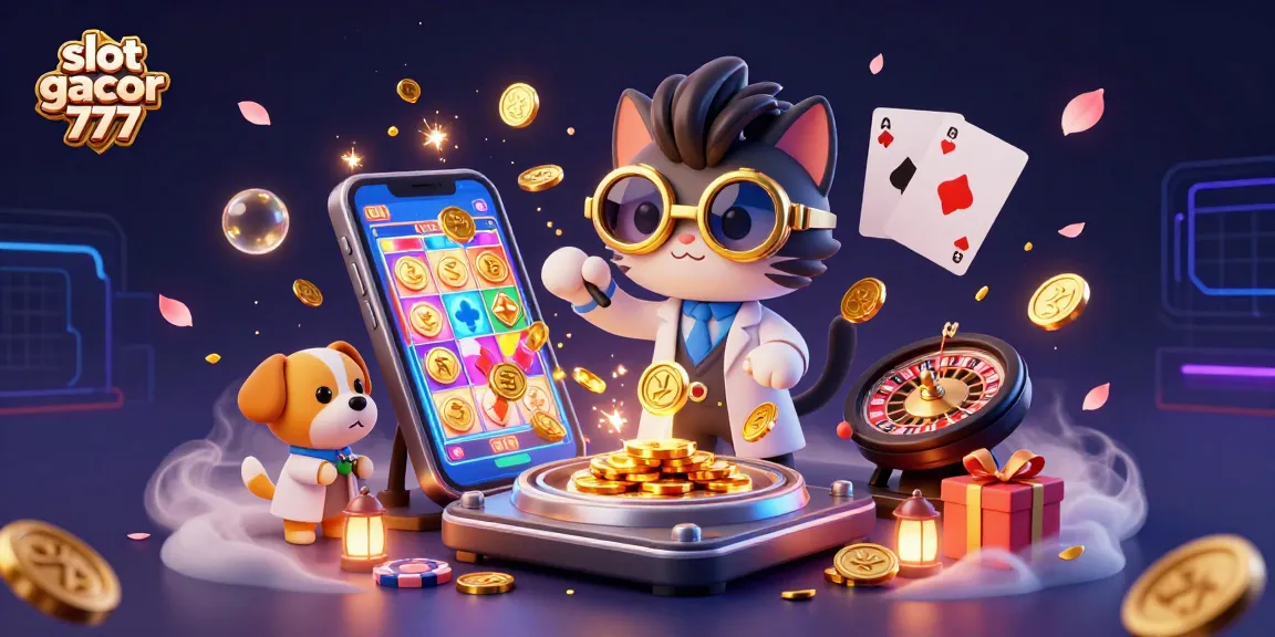 Experience the thrill of slot gacor 777 with a vibrant 3D illustration showcasing animated characters and dynamic casino elements.