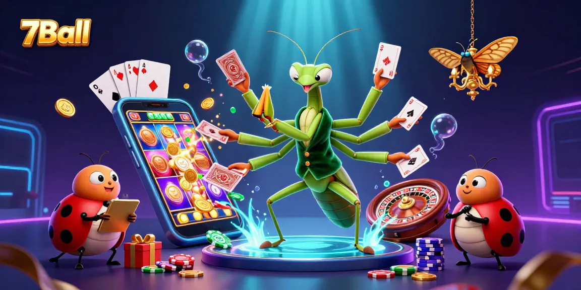 7Ball slot game charm illustrated with characters and vibrant casino elements enhancing the gambling experience.