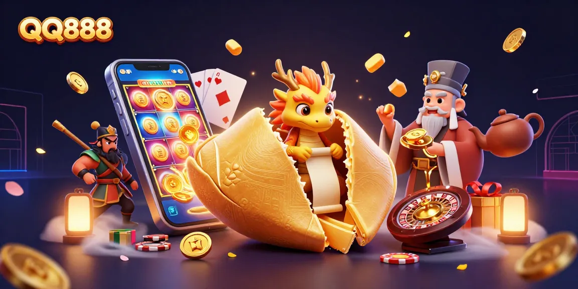 Experience thrilling gameplay with QQ888 in this vibrant casino scene rich with slots, coins, and excitement.