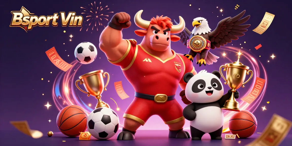 Experience thrilling sports betting excitement with Bsport Vin’s dynamic casino illustration, featuring vibrant characters.
